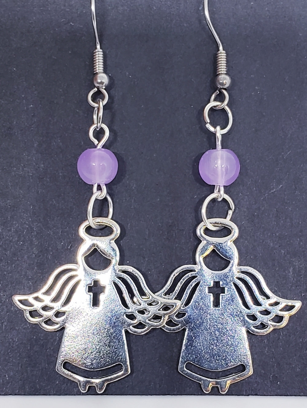 Handmade Beaded Metal Cross Angel Earrings